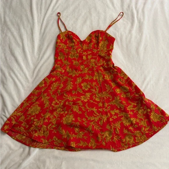 Red and Gold Floral Dress - Picture 2 of 7